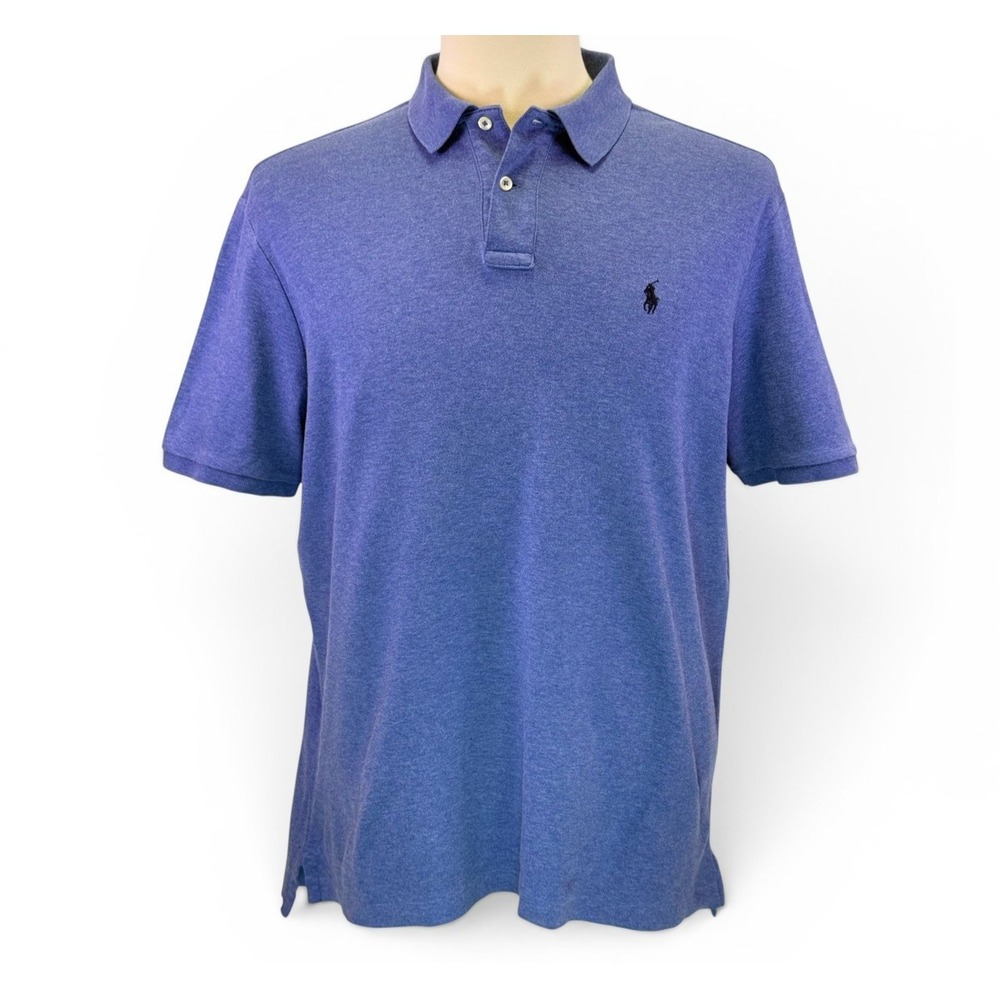 Polo Ralph Lauren Men's Blue Heathered Short Sleeve Polo Shirt Size L